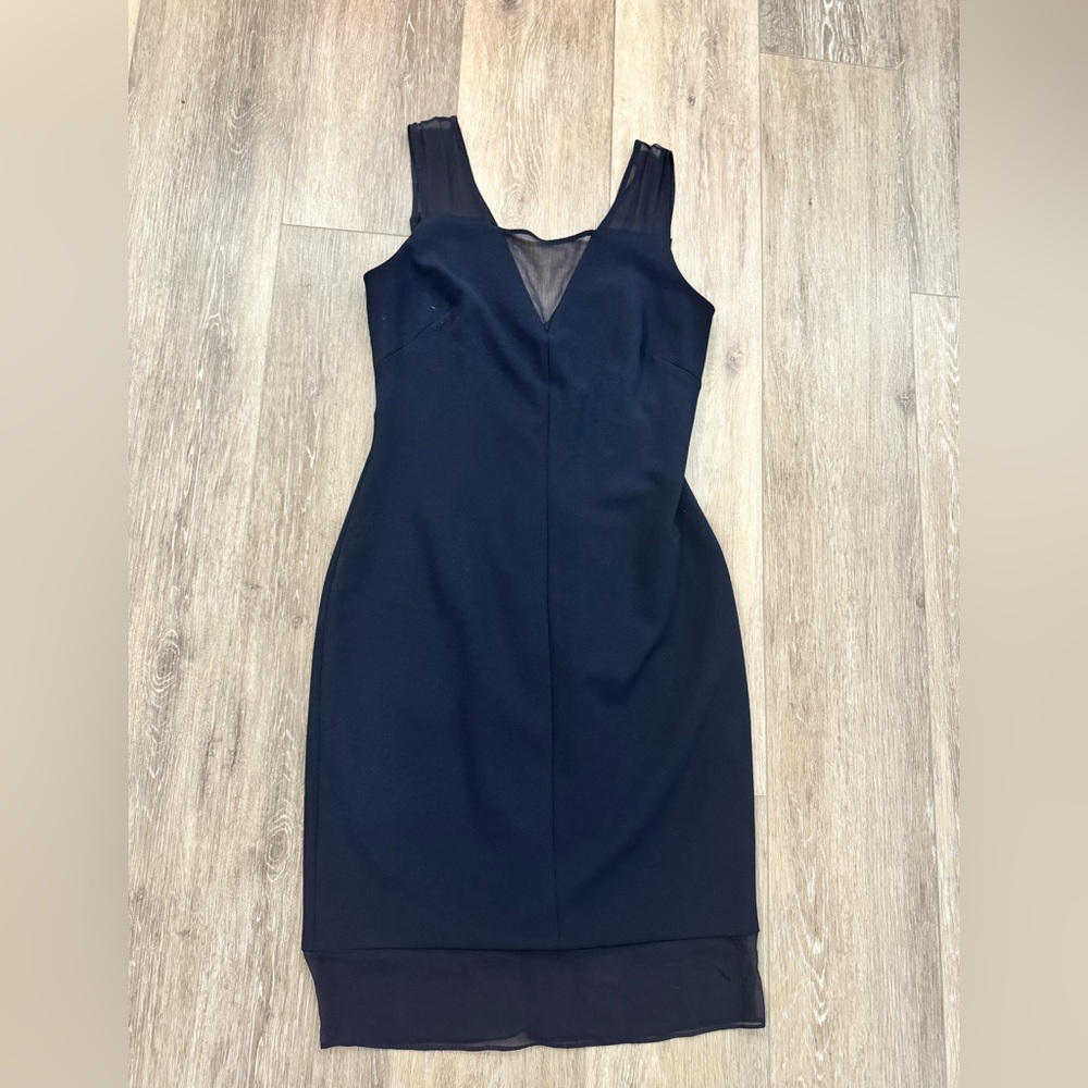 Aidan Mattox Blue Midi Dress with Sheer Detail